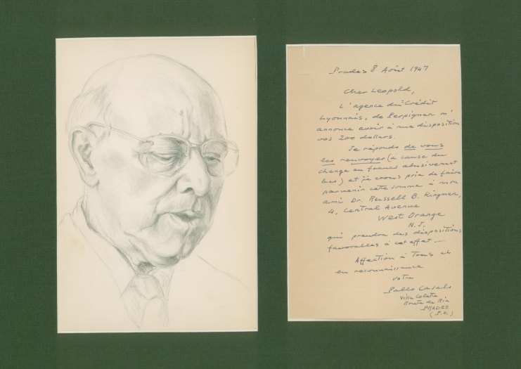 Casals, Pablo - Ensemble Original Portrait Sketch and ALS Signed