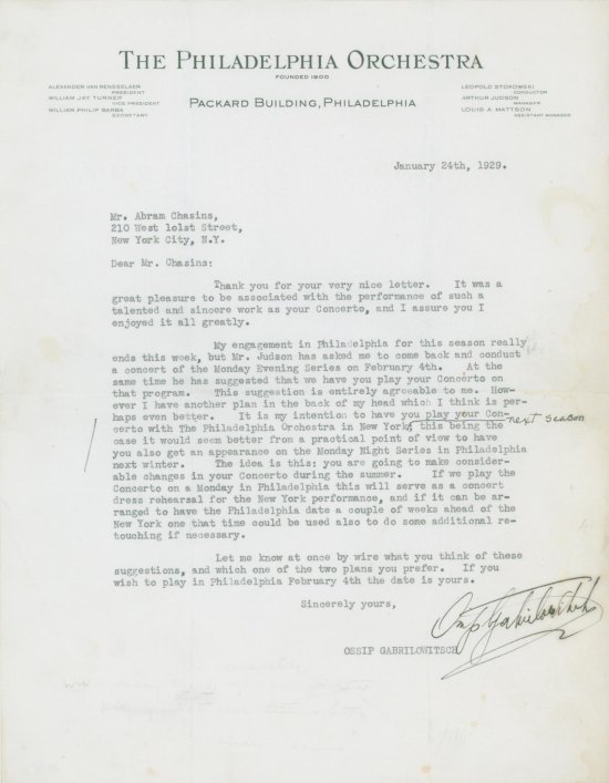 Gabrilowitsch, Ossip - Typed Letter Signed
