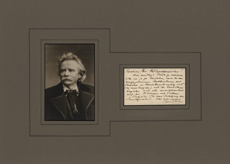 Grieg, Edvard - Ensemble with ALS on a Visiting Card and Portrait.