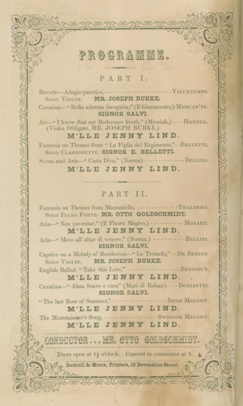 Lind, Jenny - Concert Program.