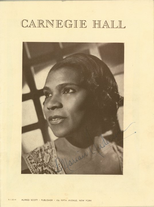 Anderson, Marian - Carnegie Hall Program Signed "Marian Anderson".