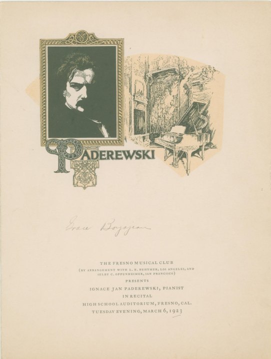 Paderewski, Ignace Jan - Program Booklet Signed "J J Paderewski".