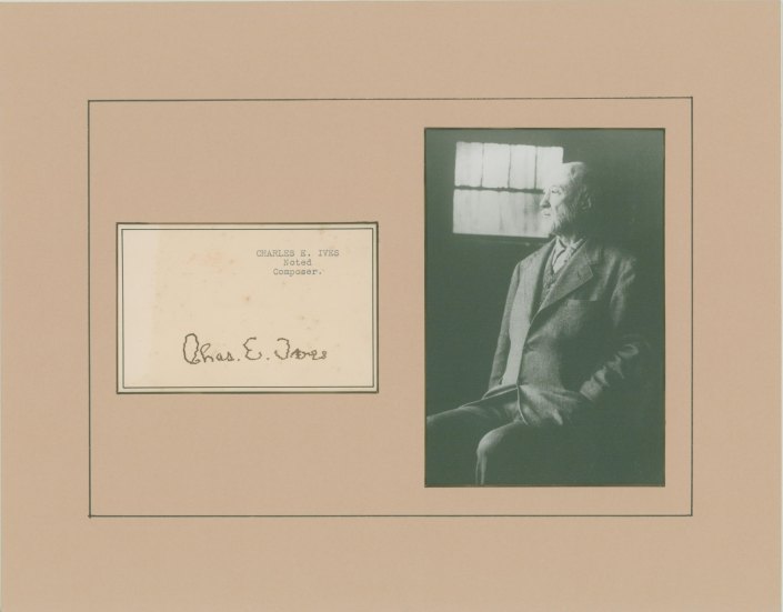 Ives, Charles - Matted Ensemble with Signature and Photograph Portrait.